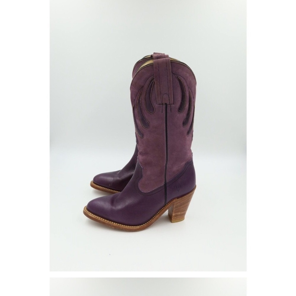 SOLD - Frye Vintage Women Size 5.5 Purple Cowboy Western Mid Calf Leather Boots - Picture 2 of 8